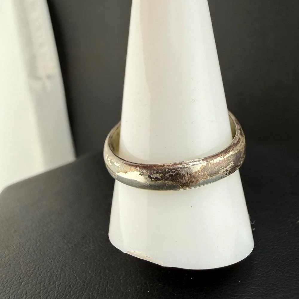 Vintage Abalone Ring Silver Tone Oval Green Blue Signet Sz 10.5 READ